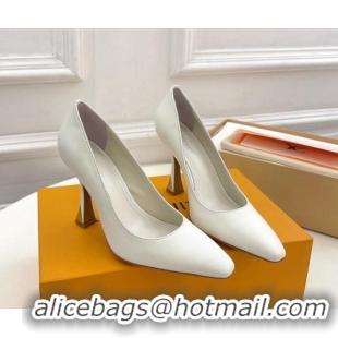 Luxurious Louis Vuitton Sparkle Pumps 9.5cm in Calfskin Leather White 0105148