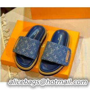 Big Discount Louis Vuitton Pool Pillow Flat Comfort Slide Sandals in Monogram Denim Blue 105150