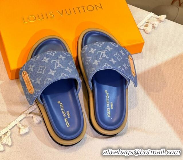 Big Discount Louis Vuitton Pool Pillow Flat Comfort Slide Sandals in Monogram Denim Blue 105150