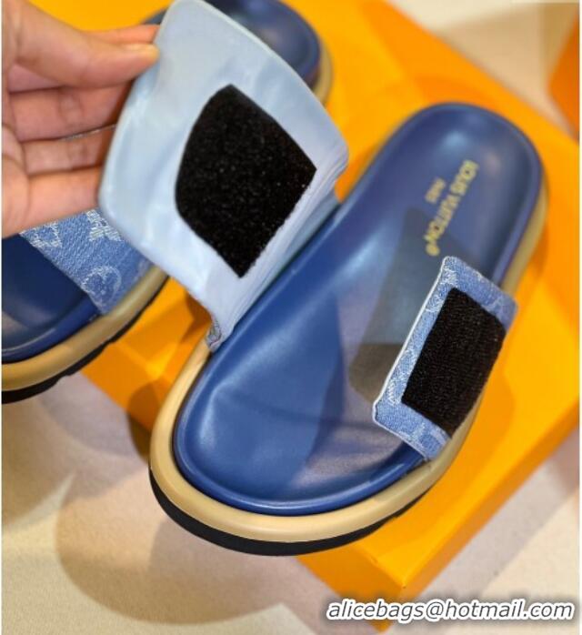 Big Discount Louis Vuitton Pool Pillow Flat Comfort Slide Sandals in Monogram Denim Blue 105150