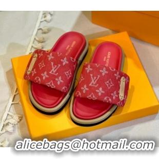 Low Price Louis Vuitton Pool Pillow Flat Comfort Slide Sandals in Monogram Denim Red 105151