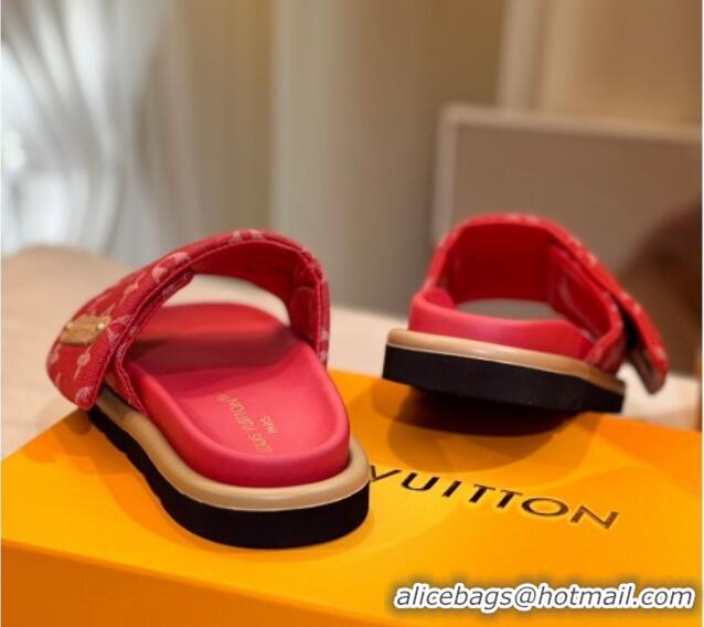 Low Price Louis Vuitton Pool Pillow Flat Comfort Slide Sandals in Monogram Denim Red 105151