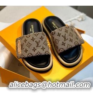 Lower Price Louis Vuitton Pool Pillow Flat Comfort Slide Sandals in Monogram Denim Beige 105152