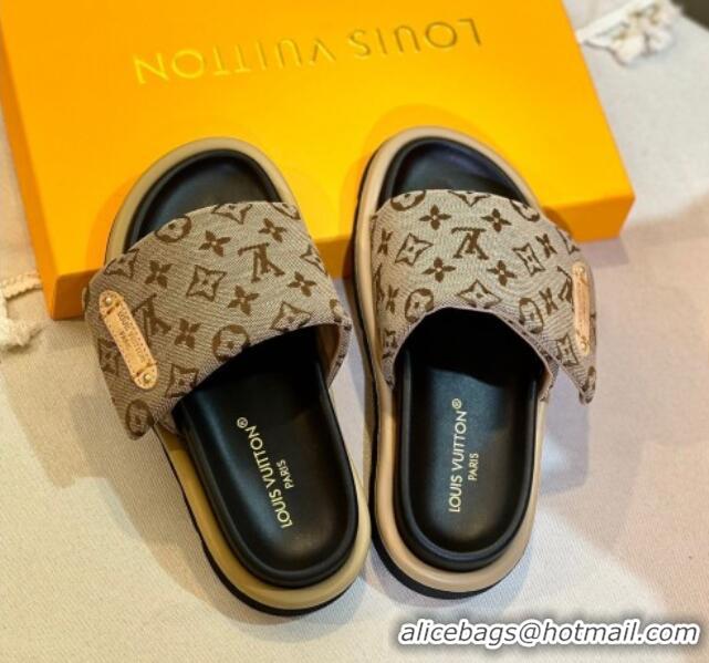 Lower Price Louis Vuitton Pool Pillow Flat Comfort Slide Sandals in Monogram Denim Beige 105152