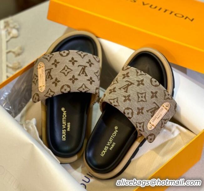 Lower Price Louis Vuitton Pool Pillow Flat Comfort Slide Sandals in Monogram Denim Beige 105152