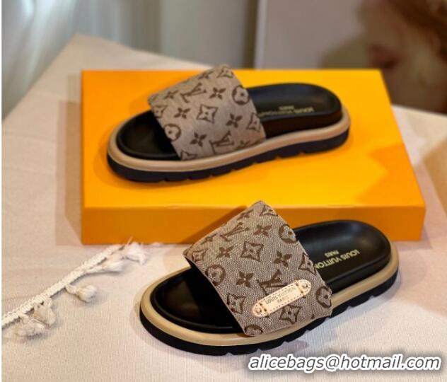 Lower Price Louis Vuitton Pool Pillow Flat Comfort Slide Sandals in Monogram Denim Beige 105152