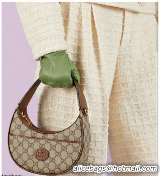 Buy Inexpensive Gucci HALF-MOON-SHAPED MINI BAG WITH INTERLOCKING G 726843 Brown