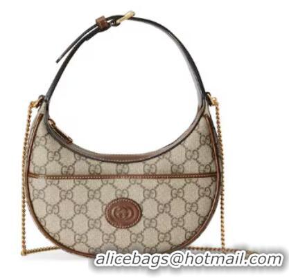 Buy Inexpensive Gucci HALF-MOON-SHAPED MINI BAG WITH INTERLOCKING G 726843 Brown