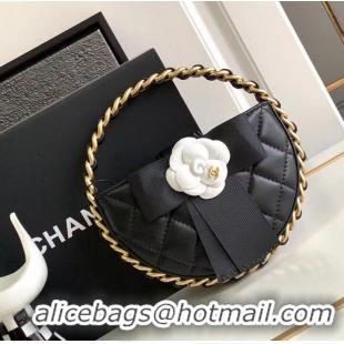 Famous Brand Chanel 23K Original leather Round Camellia Bag AP3584 Black