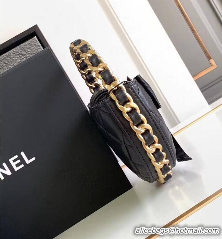 Famous Brand Chanel 23K Original leather Round Camellia Bag AP3584 Black