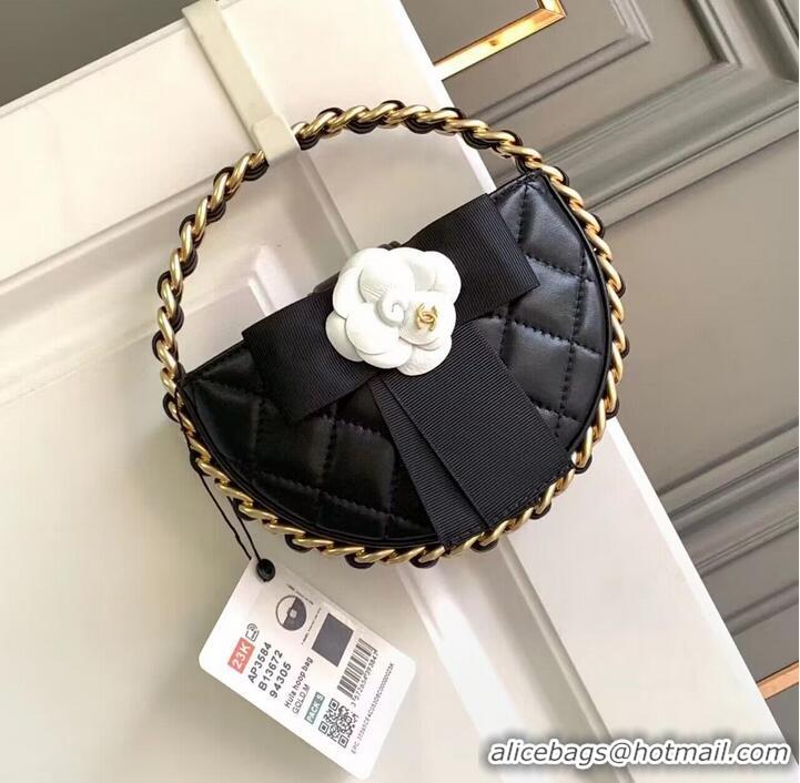 Famous Brand Chanel 23K Original leather Round Camellia Bag AP3584 Black