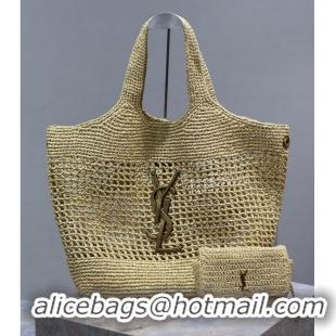 Famous Brand Yves Saint Laurent ICARE MAXI WOVEN SHOPPING BAG 698651 Apricot