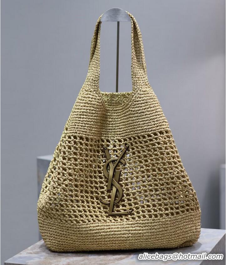 Famous Brand Yves Saint Laurent ICARE MAXI WOVEN SHOPPING BAG 698651 Apricot