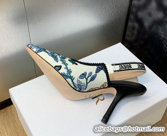 Unique Style Dior J'Adior Slingback Pumps 9.5cm in White and Pastel Midnight Blue Toile de Jouy Mexico Embroidery 202001