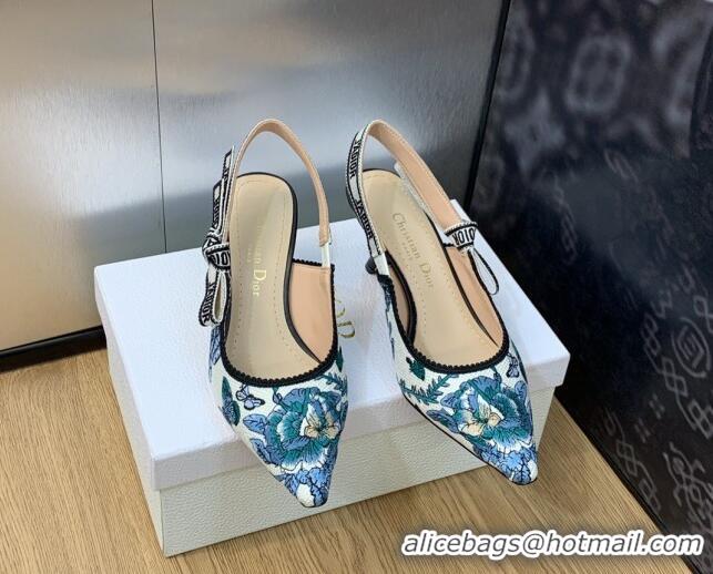 Perfect Dior J'Adior Slingback Pumps 6.5cm in White and Pastel Midnight Blue Toile de Jouy Mexico Embroidery 202002