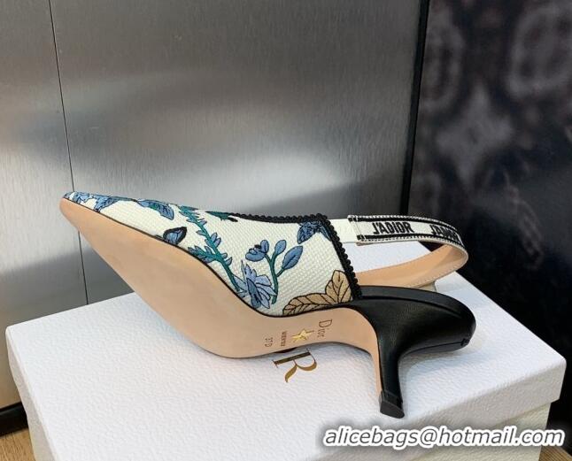 Perfect Dior J'Adior Slingback Pumps 6.5cm in White and Pastel Midnight Blue Toile de Jouy Mexico Embroidery 202002