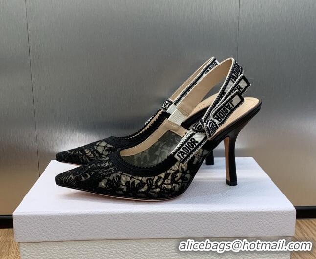 aaaaa Dior J'Adior Slingback Pumps 9.5cm in Transparent Mesh Embroidered with Black Butterfly Motif 202004