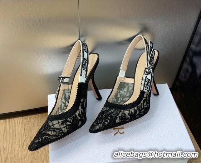 aaaaa Dior J'Adior Slingback Pumps 9.5cm in Transparent Mesh Embroidered with Black Butterfly Motif 202004