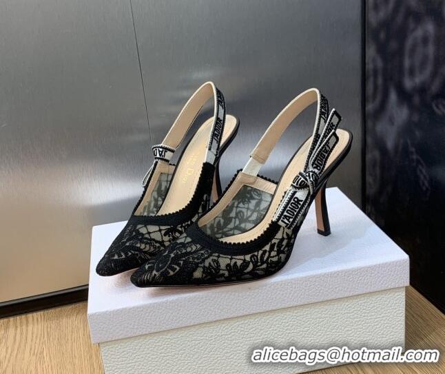 aaaaa Dior J'Adior Slingback Pumps 9.5cm in Transparent Mesh Embroidered with Black Butterfly Motif 202004