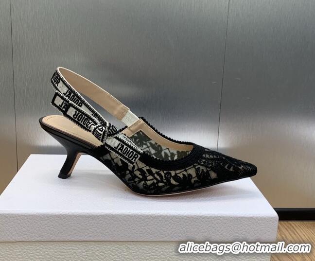 Duplicate Dior J'Adior Slingback Pumps 6.5cm in Transparent Mesh Embroidered with Black Butterfly Motif 202005