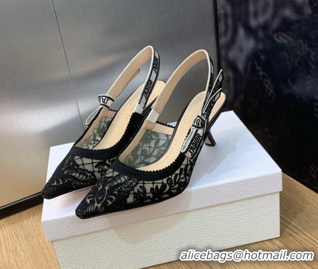 Duplicate Dior J'Adior Slingback Pumps 6.5cm in Transparent Mesh Embroidered with Black Butterfly Motif 202005