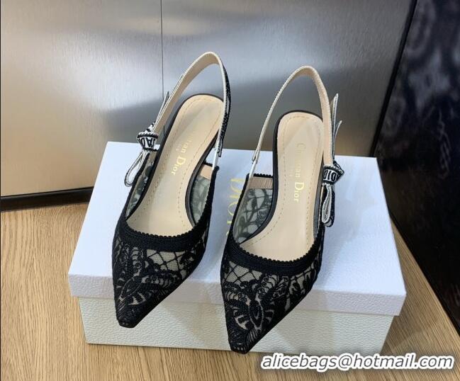 Duplicate Dior J'Adior Slingback Pumps 6.5cm in Transparent Mesh Embroidered with Black Butterfly Motif 202005