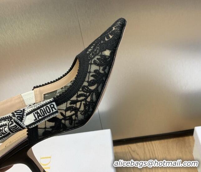 Duplicate Dior J'Adior Slingback Pumps 6.5cm in Transparent Mesh Embroidered with Black Butterfly Motif 202005