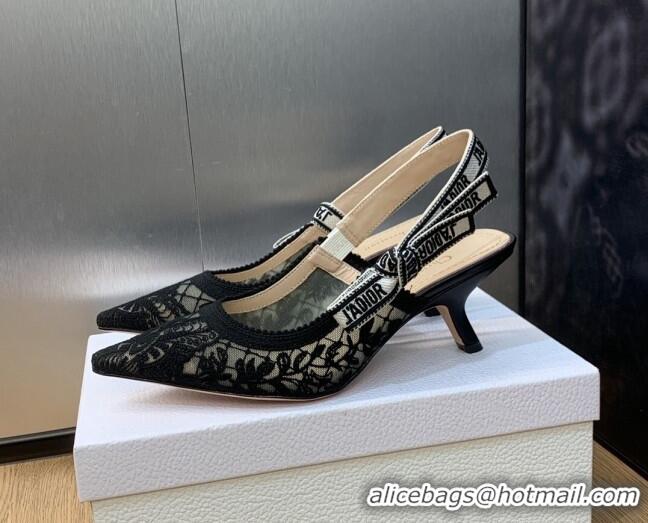 Duplicate Dior J'Adior Slingback Pumps 6.5cm in Transparent Mesh Embroidered with Black Butterfly Motif 202005