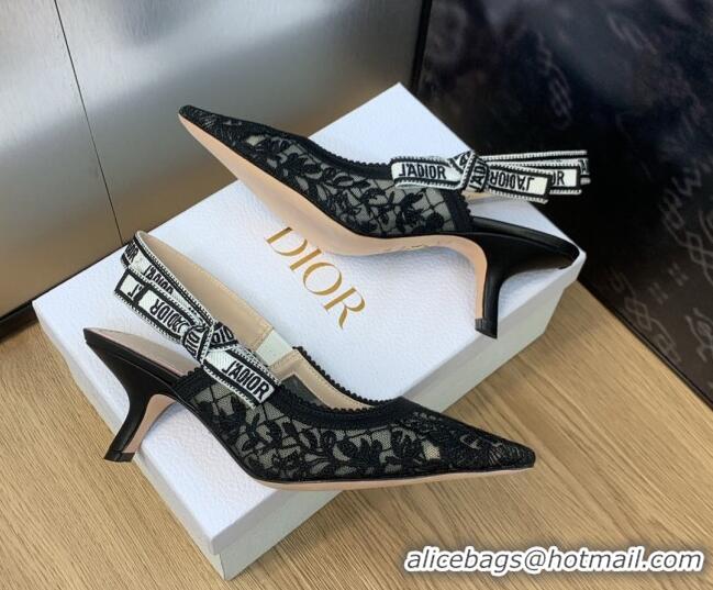 Duplicate Dior J'Adior Slingback Pumps 6.5cm in Transparent Mesh Embroidered with Black Butterfly Motif 202005