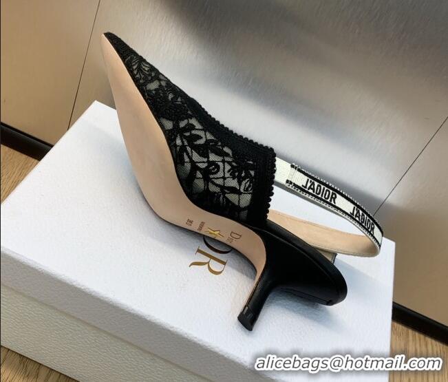 Duplicate Dior J'Adior Slingback Pumps 6.5cm in Transparent Mesh Embroidered with Black Butterfly Motif 202005