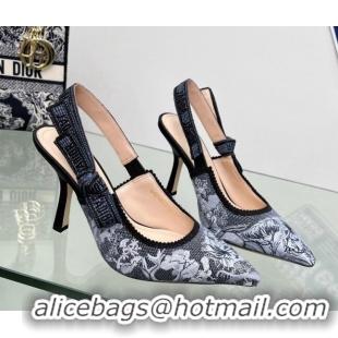 Hot Style Dior J'Adior Slingback Pumps 9.5cm in Blue Multicolor Embroidered Denim with Toile de Jouy Sauvage Motif 20200