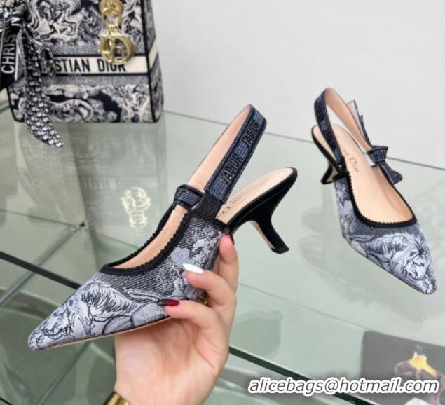 Grade Quality Dior J'Adior Slingback Pumps 6.5cm in Blue Multicolor Embroidered Denim with Toile de Jouy Sauvage Motif 2