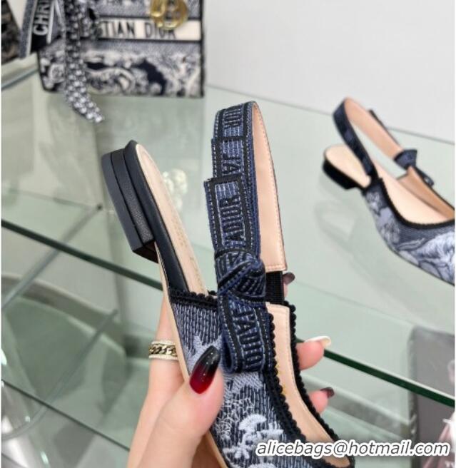 Sumptuous Dior J'Adior Slingback Ballet Flat in Blue Multicolor Embroidered Denim with Toile de Jouy Sauvage Motif 20200