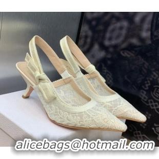 Grade Quality Dior J'Adior Slingback Pumps 6.5cm in Transparent Mesh Embroidered with White Butterfly Motif 202011