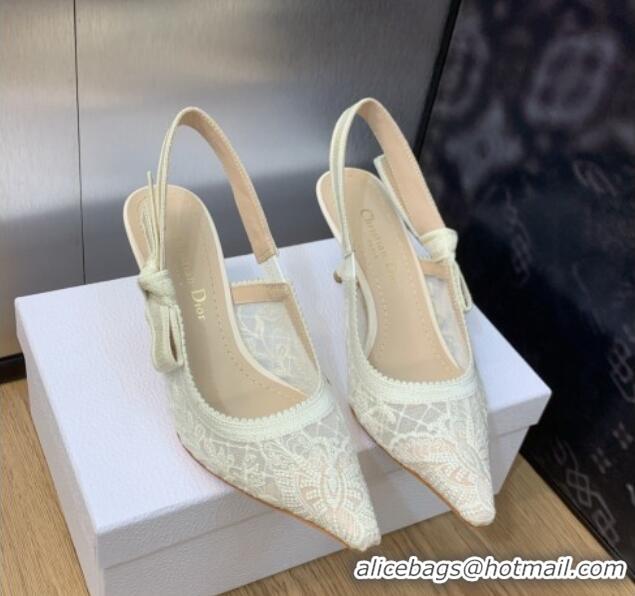 Grade Quality Dior J'Adior Slingback Pumps 6.5cm in Transparent Mesh Embroidered with White Butterfly Motif 202011