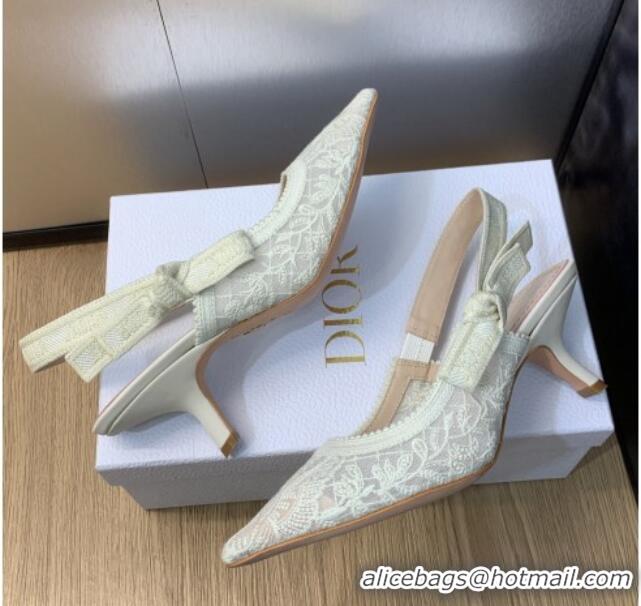 Grade Quality Dior J'Adior Slingback Pumps 6.5cm in Transparent Mesh Embroidered with White Butterfly Motif 202011