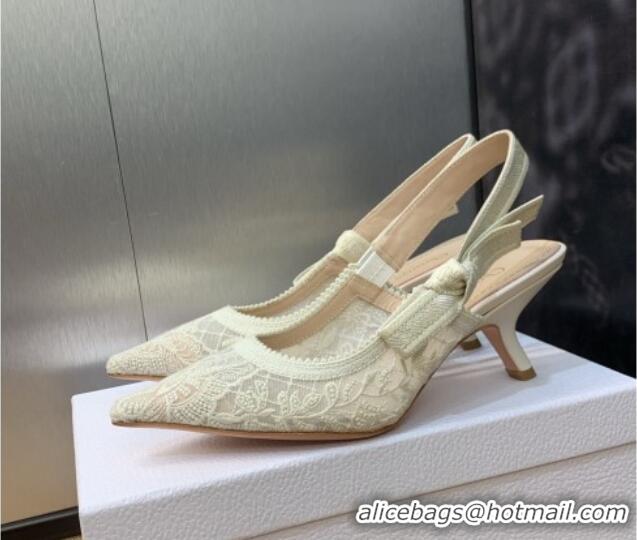 Grade Quality Dior J'Adior Slingback Pumps 6.5cm in Transparent Mesh Embroidered with White Butterfly Motif 202011