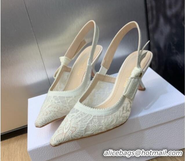 Grade Quality Dior J'Adior Slingback Pumps 6.5cm in Transparent Mesh Embroidered with White Butterfly Motif 202011