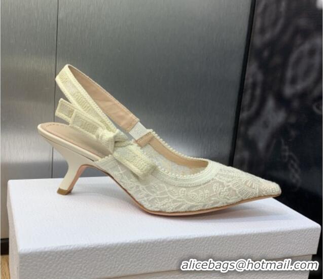 Grade Quality Dior J'Adior Slingback Pumps 6.5cm in Transparent Mesh Embroidered with White Butterfly Motif 202011