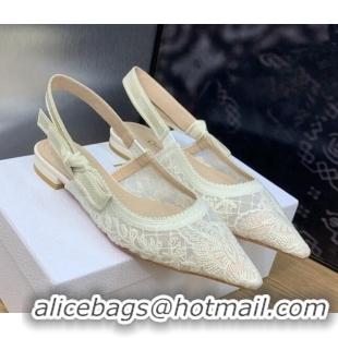 Best Price Dior J'Adior Slingback Ballet Flat in Transparent Mesh Embroidered with White Butterfly Motif 202012