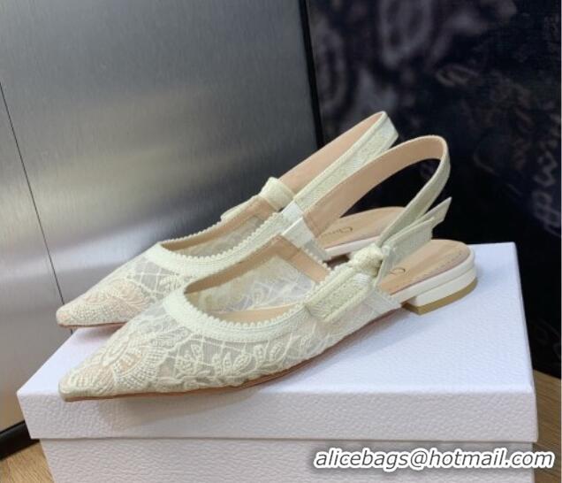 Best Price Dior J'Adior Slingback Ballet Flat in Transparent Mesh Embroidered with White Butterfly Motif 202012