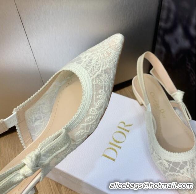 Best Price Dior J'Adior Slingback Ballet Flat in Transparent Mesh Embroidered with White Butterfly Motif 202012