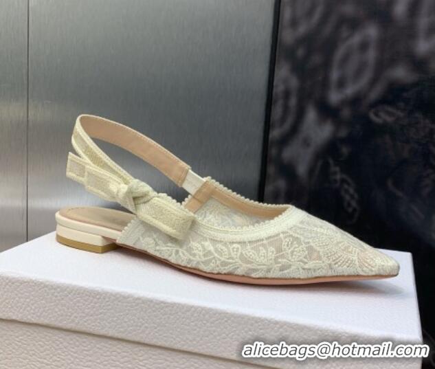 Best Price Dior J'Adior Slingback Ballet Flat in Transparent Mesh Embroidered with White Butterfly Motif 202012