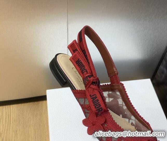 Purchase Dior J'Adior Slingback Ballet Flat in Transparent Mesh Embroidered with Red 3D Macramé-Effect D-Lace Motif 2020