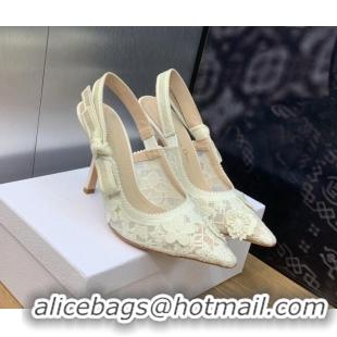 Good Product Dior J'Adior Slingback Pumps 9.5cm in Transparent Mesh Embroidered with White 3D Macramé-Effect D-Lace Moti