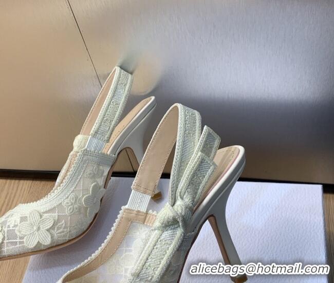 Good Product Dior J'Adior Slingback Pumps 9.5cm in Transparent Mesh Embroidered with White 3D Macramé-Effect D-Lace Moti