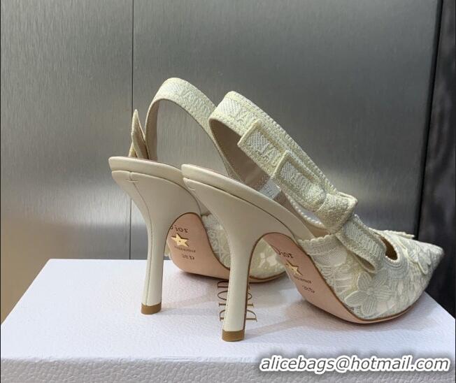 Good Product Dior J'Adior Slingback Pumps 9.5cm in Transparent Mesh Embroidered with White 3D Macramé-Effect D-Lace Moti