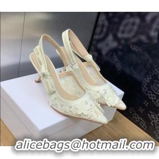 Pretty Style Dior J'Adior Slingback Pumps 6.5cm in Transparent Mesh Embroidered with White 3D Macramé-Effect D-Lace Moti