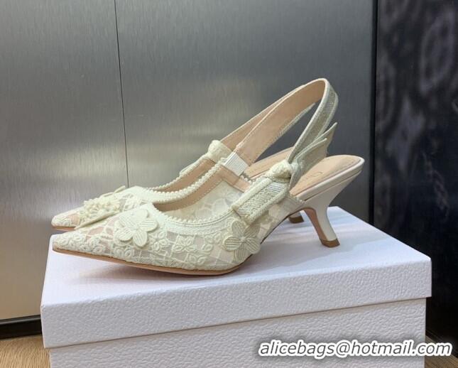 Pretty Style Dior J'Adior Slingback Pumps 6.5cm in Transparent Mesh Embroidered with White 3D Macramé-Effect D-Lace Moti