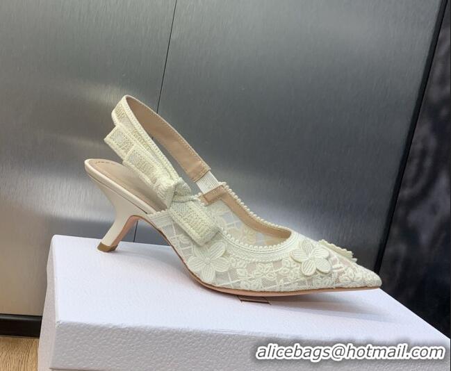 Pretty Style Dior J'Adior Slingback Pumps 6.5cm in Transparent Mesh Embroidered with White 3D Macramé-Effect D-Lace Moti